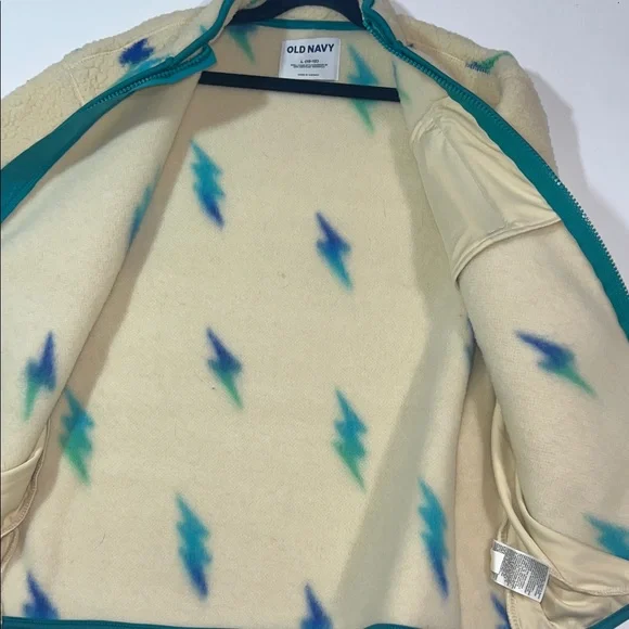 Old Navy Cream Fleece Jacket with Blue and Green Lightning - Picture 6 of 9